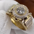 2.5ct Round Cut White Sapphire Vintage Handmade Yellow Gold Men's Ring