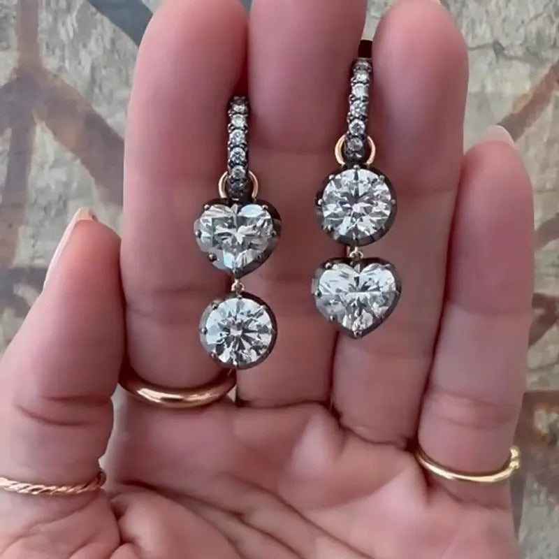 5ct Heart And Round Cut White Sapphire Asymmetric Drop Earrings
