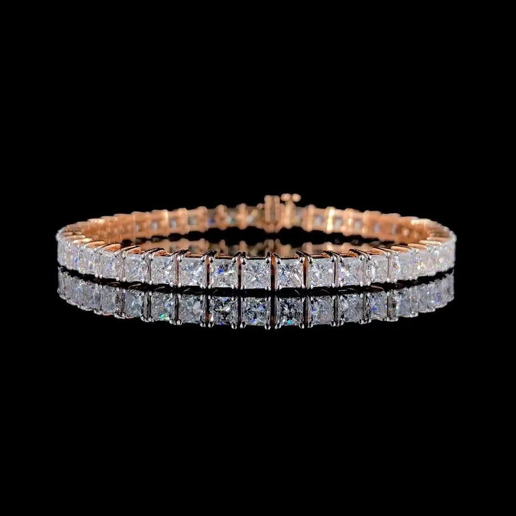 13ct Princess-cut Sterling Silver And Rose Gold-plated Handmade Bracelet