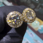 2.5ctw Round Cut White Sapphire Halo Yellow Gold Stud Earrings