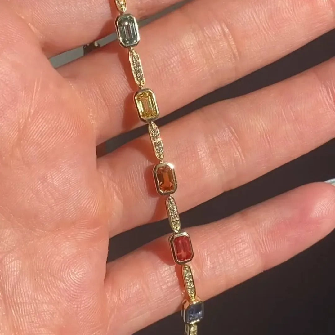 5ct Emerald-cut Colored Gemstone Sterling Silver Plated With Yellow Gold Handmade Bracelet