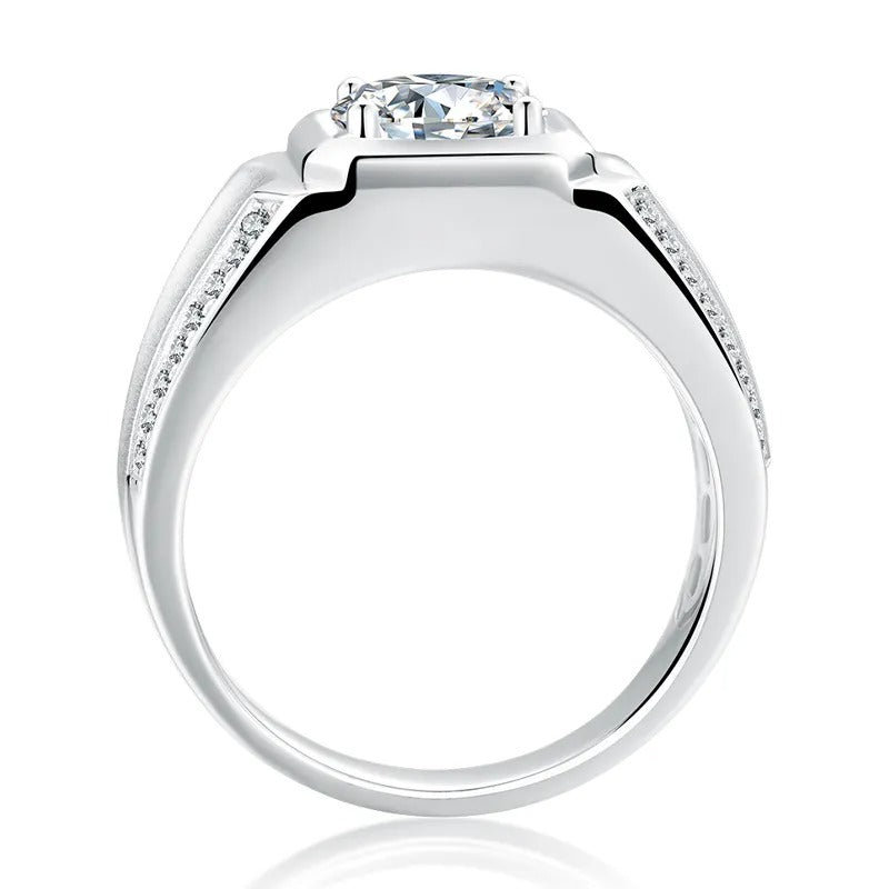 Sterling Silver Delicate Round Cut Men's Wedding Ring