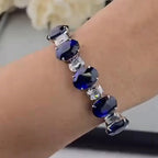 12ct Oval-cut Sapphire Crystal Sterling Silver Luxury Handmade Bracelet