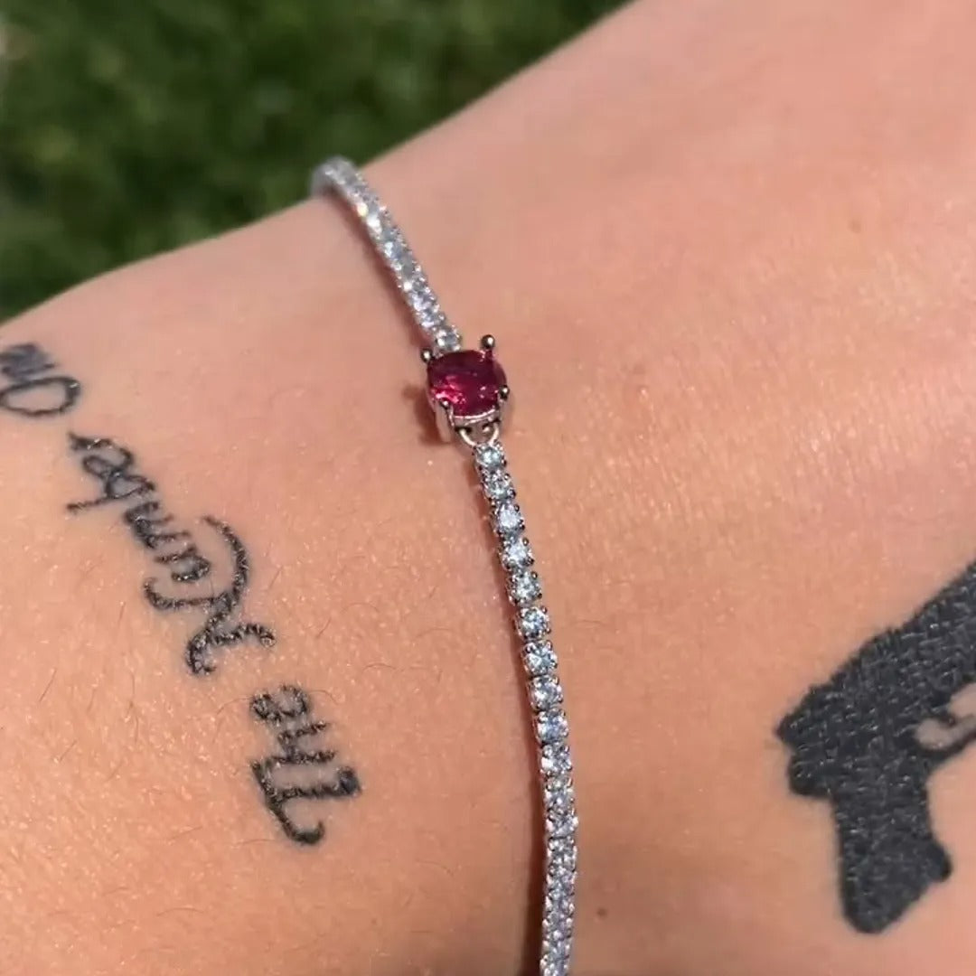 5ct Cushion-cut Ruby and Diamond Handmade Sterling Silver Bracelet